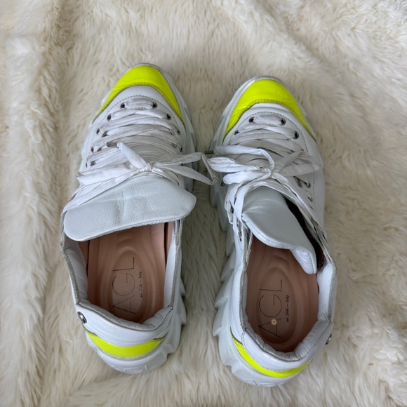 Agl White and Neon Yellow Platform Sneakers - Picture 2 of 8